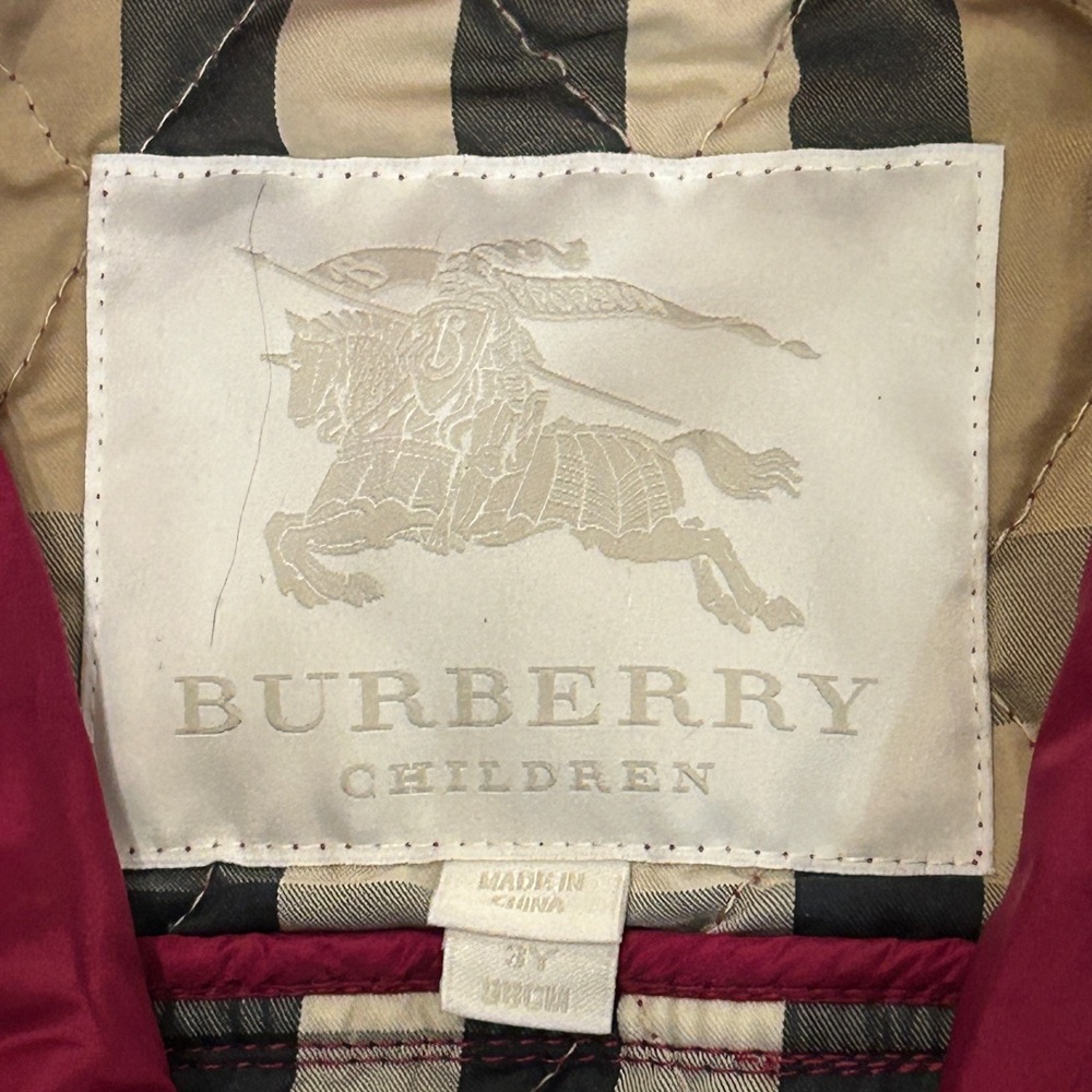 Burberry Children's Quilted Jacket Nova Check Burgundy Size 3Y - Picture 4 of 10
